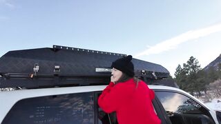 Mountain gal shows off rooftop tent set up and light up booty-plug