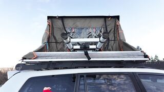 Mountain gal shows off rooftop tent set up and light up booty-plug