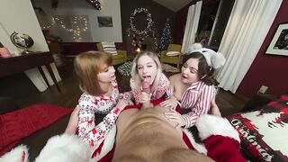 VR Bangers: Cute Gals in Pajamas Bang Santa in a Foursome Fuckfest