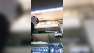 Silly hostess working in mini petticoat during winter