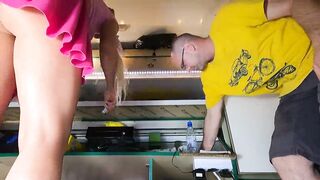 Hot cutie weaving her short petticoat and presenting her glamorous booty and twat