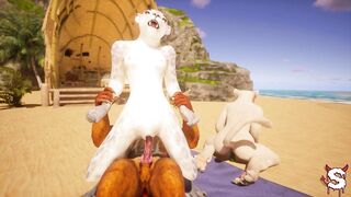 Fur three-some ends in creampie and squirting in intensive Wild Life sex