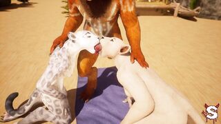 Fur three-some ends in creampie and squirting in intensive Wild Life sex