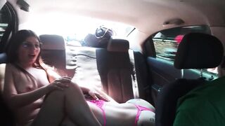 cute blond sucks my breasts in the uber and licks my delightsome twat