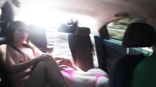 cute blond sucks my breasts in the uber and licks my delightsome twat