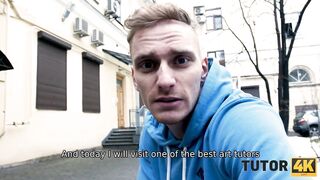 TUTOR4K. Sex with darksome-haired woman in nylons makes the chap love art