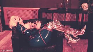 Latex Slavery and FemDom Fingering with Blond Rubber Mastix