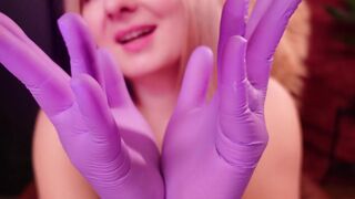 ASMR: purple nurse gloves and gold glitter see.