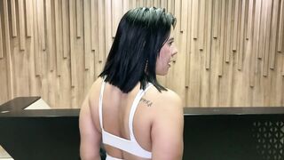 LATIN CHICK mother I'd like to fuck NEIGHBOUR bangs a BBC in the office elevator, takes off the jo-bag, creampie, interracial