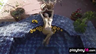 Smokin' hawt large melons oriental hottie posing in nature's garb outdoor