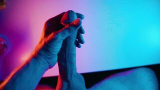 Jerking off my Large White Wang below colored lighting ????