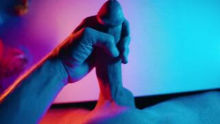 Jerking off my Large White Wang below colored lighting ????
