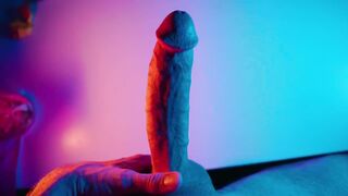 Jerking off my Large White Wang below colored lighting ????