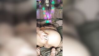 Halloween Peculiar ebony lipstick solo anal with large toys