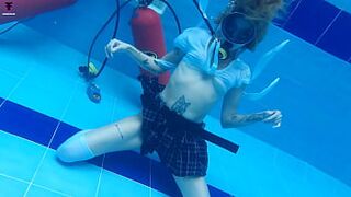 Sexy slender blond pool scuba Fresh scene w49