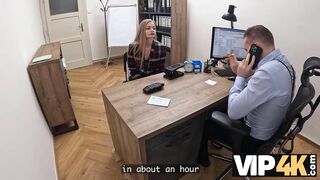 VIP4K. Slender cutie Fibi Euro craves a loan and sex in the office