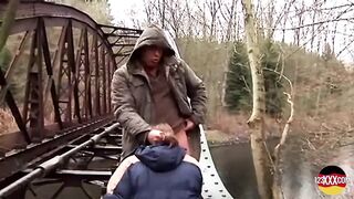 Cute Brunette hair Doesn't Mind Sucking and Screwing in the Rain