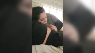 big beautiful woman watches tv and sucks a knob