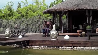 Blond Playgirl Group-fucked by Ebony Stepbrothers Poolside