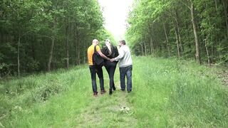 Golden-haired sucks 2 jocks then gets screwed to spunk flow in the bushes