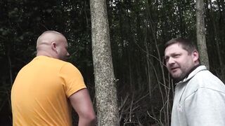 Golden-haired sucks 2 jocks then gets screwed to spunk flow in the bushes