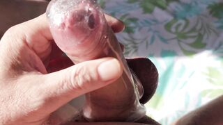 Stroking wearing a jock sleeve