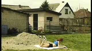 Slender redhead teen banged in the workshop