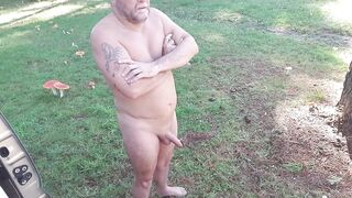 Morning pee outside nude