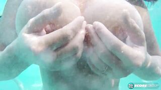 3 sets of giant, natural titties underwater