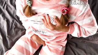 small schoolgirl in pajama tiny melons masturbating cunt to climax