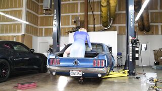 ASMR: Breasty Golden-haired Checks Car in Transparent Costume showing her BUTT