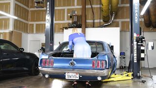 ASMR: Breasty Golden-haired Checks Car in Transparent Costume showing her BUTT