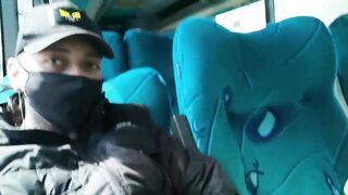 Oral job and screwing with creampie in public service bus - BlakeProductions