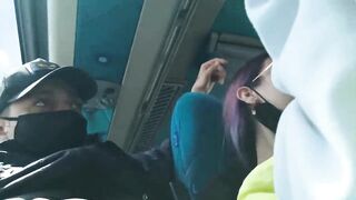 Oral job and screwing with creampie in public service bus - BlakeProductions