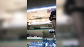 Sexy bitch with lengthy legs and meaty vagina lips serving freshly made mini-donuts