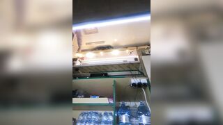 Sexy bitch with lengthy legs and meaty vagina lips serving freshly made mini-donuts