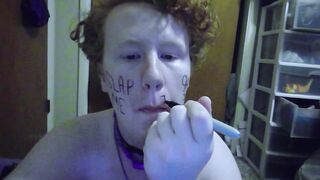 Trans Bitch writes all over her Body