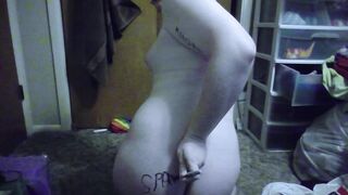 Trans Bitch writes all over her Body