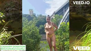 ISLAND JUNGLE TROPICAL PUBLIC OUTSIDE CAMPING SOLO FEMALE EXPOSED AND COSPLAY YELLOW SUIT