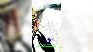 WALKING STRIPPED PUBLIC BRIDGE OUTSIDE