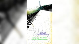 WALKING STRIPPED PUBLIC BRIDGE OUTSIDE