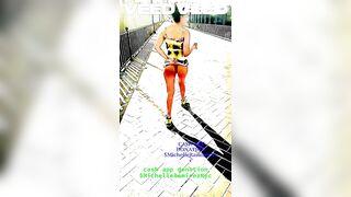 WALKING STRIPPED PUBLIC BRIDGE OUTSIDE