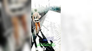 WALKING STRIPPED PUBLIC BRIDGE OUTSIDE