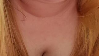 Woman Salivating Excessively on Her Pants, Close-Up