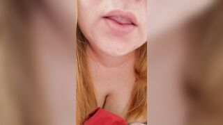 Woman Salivating Excessively on Her Pants, Close-Up