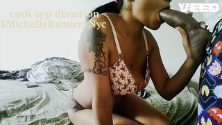 SUCKING A REAL 10 INCH LARGE EBONY KNOB FATCOCK SUCK AND GULP