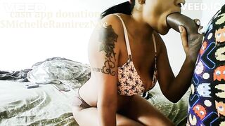 SUCKING A REAL 10 INCH LARGE EBONY KNOB FATCOCK SUCK AND GULP