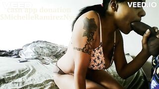 SUCKING A REAL 10 INCH LARGE EBONY KNOB FATCOCK SUCK AND GULP