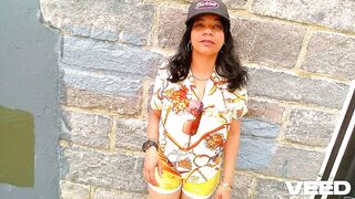 PUBLIC SOLO FEMALE PORNSTAR COSPLAY ALL YELLOW BOXER SHORTS BARE WALKING