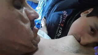 Suckling on Stepdads Boobs during the time that home alone